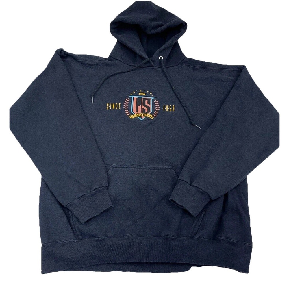 Vintage Levis Hoodie Men Large Black Sweatshirt Sweater 80s 90s USA Strauss Fade